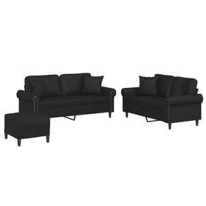 vidaXL Ensemble de canap&eacute;s 3 pcs avec coussins noir similicuir