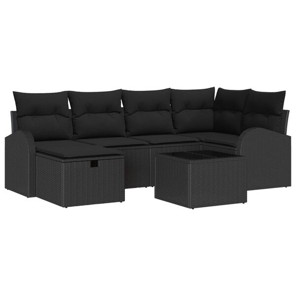 vidaXL Ensemble de canapé de jardin avec coussin 7 pcs Noir Poly rotin