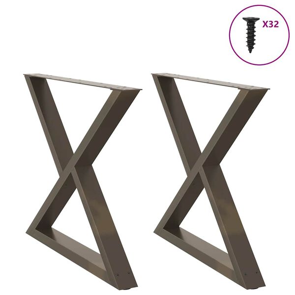 vidaXL Pieds de table &agrave; manger 2 pi&egrave;ces Acier naturel 90 x (72-73,3) cm Acier