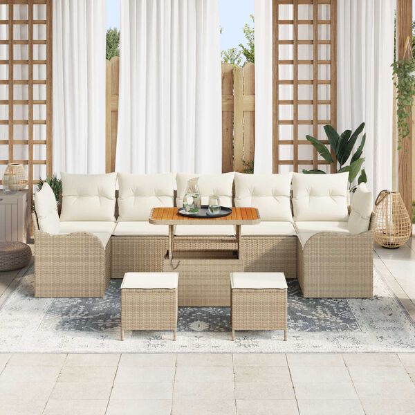 vidaXL Ensemble de canap&eacute; de jardin avec coussin 10 pcs Beige et cr&egrave;me