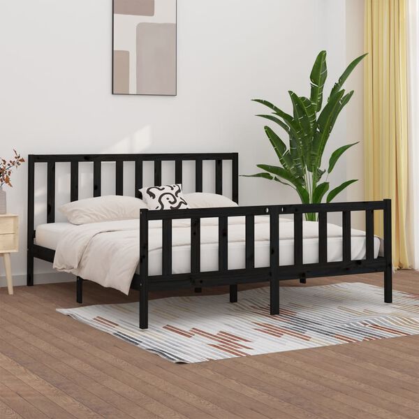 vidaXL Cadre de lit sans matelas noir 180x200 cm bois massif