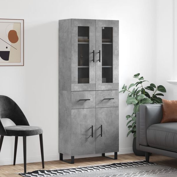 vidaXL Buffet haut Gris b&eacute;ton 69,5x34x180 cm Bois d'ing&eacute;nierie