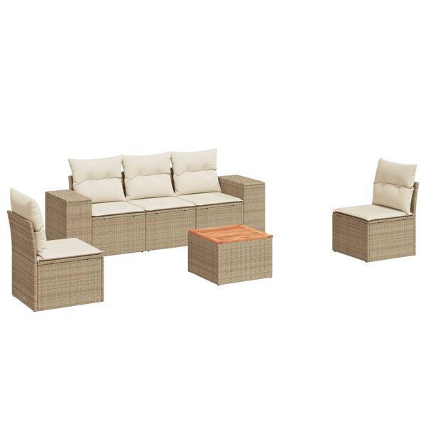 vidaXL Salon de jardin avec coussins 6 pcs beige r&eacute;sine tress&eacute;e