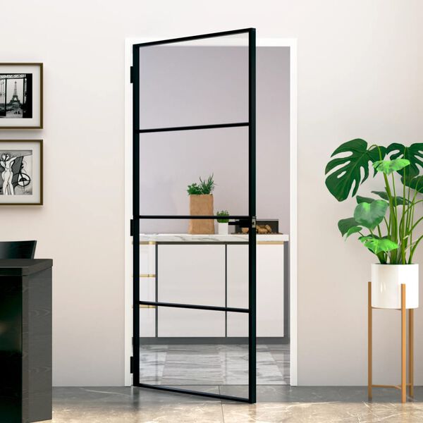 vidaXL Porte d'int&eacute;rieur Noir 93x201,5 cm Tremp&eacute; verre aluminium fin