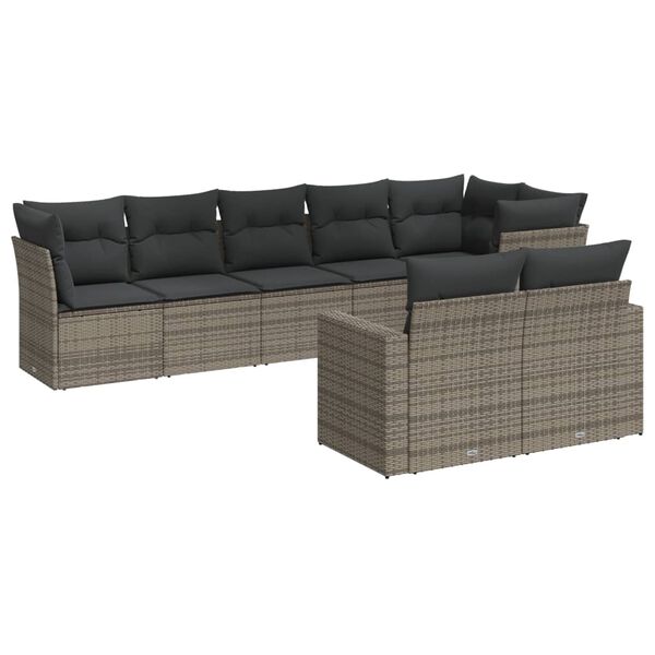 vidaXL Salon de jardin 8 pcs avec coussins gris r&eacute;sine tress&eacute;e