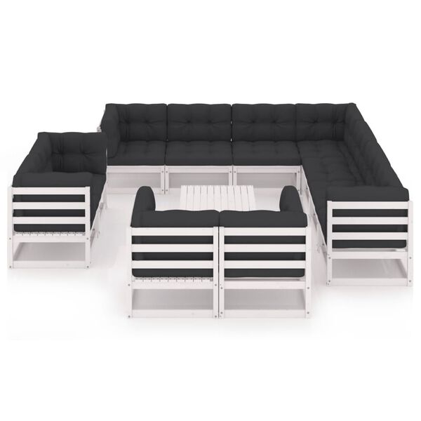 vidaXL Salon de jardin 12 pcs avec coussins Blanc Bois de pin massif