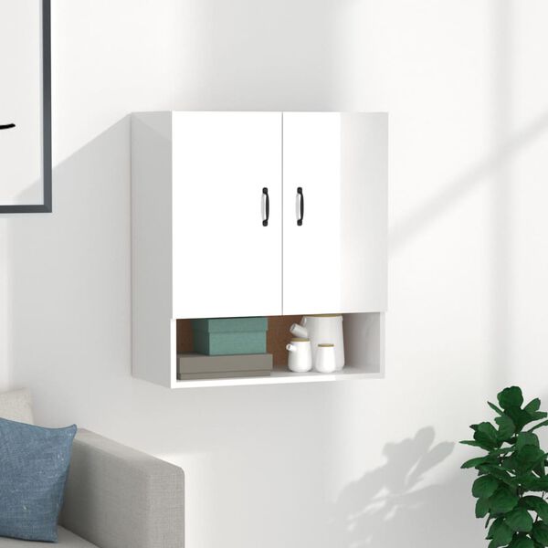 vidaXL Armoire murale Blanc brillant 60x31x70 cm Bois d'ing&eacute;nierie