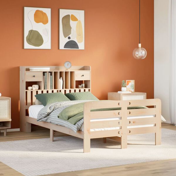 vidaXL Lit biblioth&egrave;que sans matelas 135x190 cm bois de pin massif