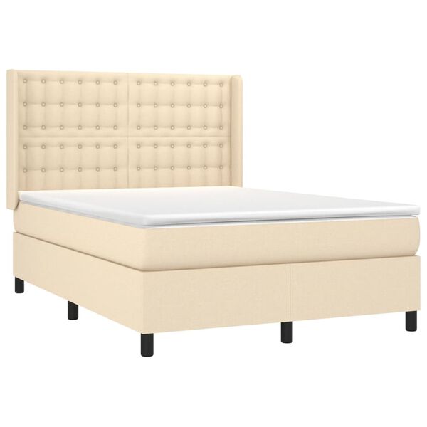 vidaXL Sommier &agrave; lattes de lit avec matelas Cr&egrave;me 140x190 cm Tissu