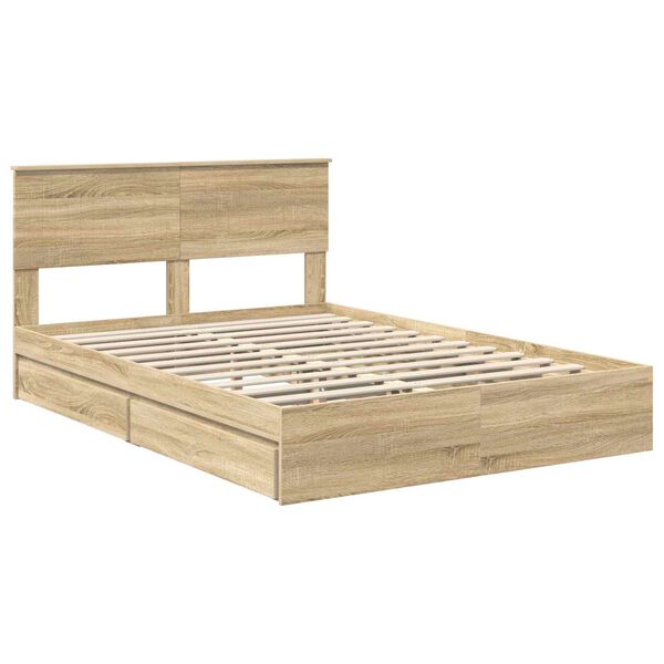 vidaXL Lit de Rangement Ch&ecirc;ne Sonoma 140 x 200 cm Bois d'ing&eacute;nierie