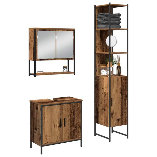 vidaXL Ensemble de mobilier de salle de bain avec &eacute;tag&egrave;re 3 pcs Marron