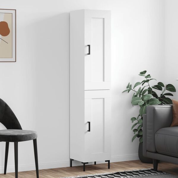 vidaXL Buffet haut Blanc 34,5x34x180 cm Bois d'ing&eacute;nierie
