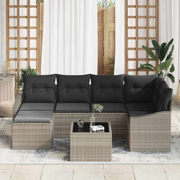 vidaXL Ensemble de Canap&eacute;s avec coussin 7 pcs Gris clair polyrotin