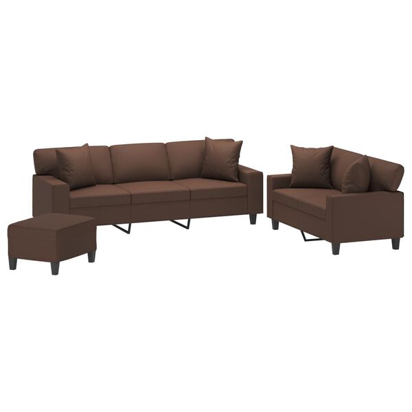 vidaXL Ensemble canap&eacute;s 3 pcs oreillers et coussins Marron Similicuir