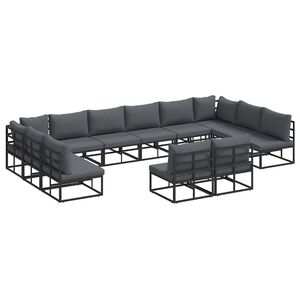 vidaXL Ensemble de canap&eacute; de jardin avec coussin 12 pcs Noir Aluminium
