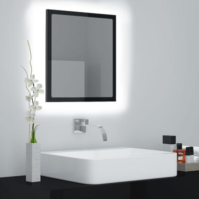 vidaXL Miroir LED de salle de bain Noir brillant 40x8,5x37cm Acrylique