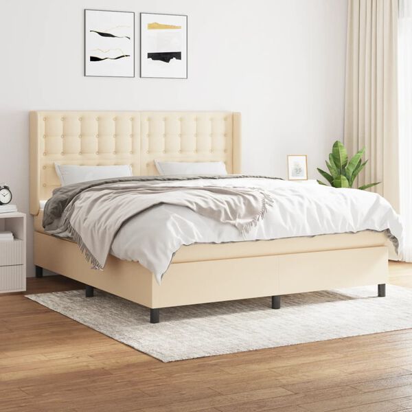 vidaXL Sommier &agrave; lattes de lit avec matelas Cr&egrave;me 160x200 cm Tissu