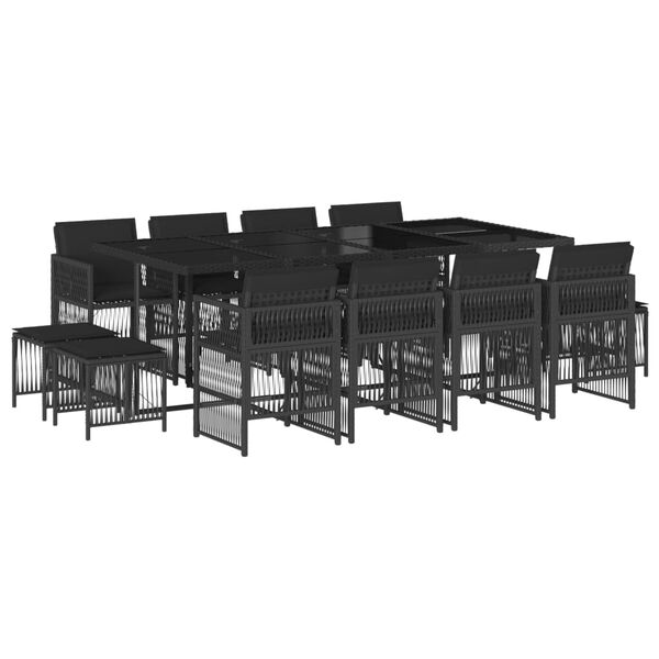 vidaXL Ensemble &agrave; manger de jardin 13 pcs coussins noir r&eacute;sine tress&eacute;e