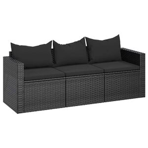 vidaXL Canap&eacute; de jardin &agrave; 3 places avec coussins noir r&eacute;sine tress&eacute;e