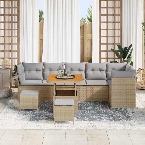 vidaXL Ensemble de canap&eacute; de jardin 9 pcs Beige polyrotin
