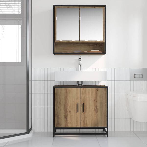 vidaXL Meuble de Lavabo de Salle de Bain avec stockage ch&ecirc;ne artisanal
