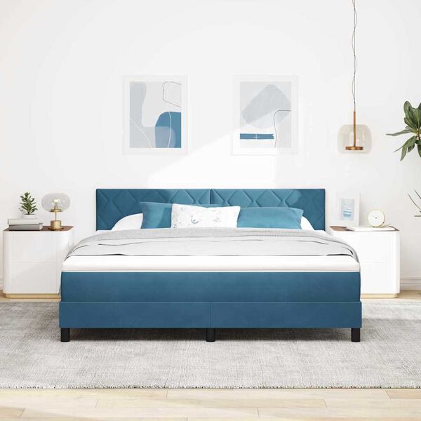 vidaXL Lit &agrave; ressort LED avec matelas Bleu fonc&eacute; 180 x 200 cm Velours