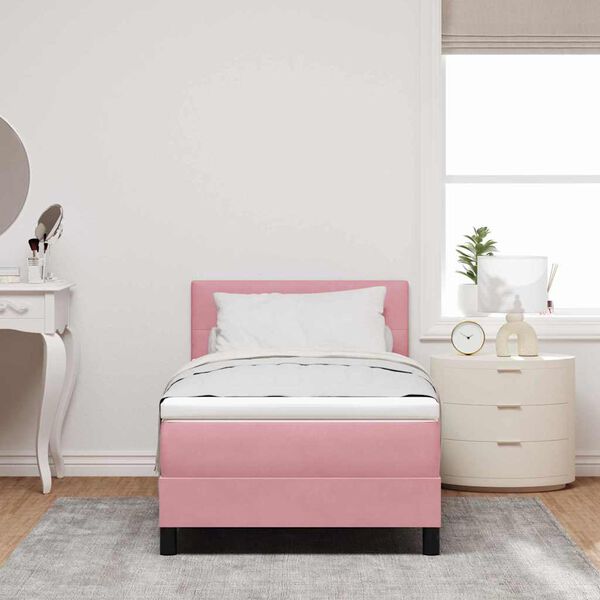 vidaXL Lit &agrave; ressort LED avec matelas Rose 100 x 200 cm Velours