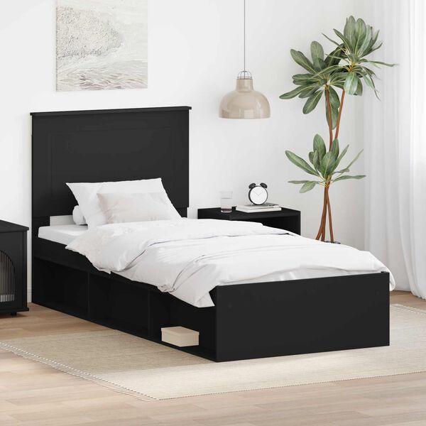 vidaXL Cadre de lit Noir 75 x 190 cm Bois de pin massif