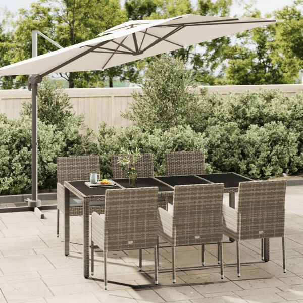 vidaXL Ensemble &agrave; manger jardin et coussins 7 pcs gris rotin