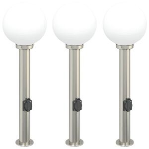 vidaXL Bornes lumineuses avec sortie lot de 3 80 cm acier inoxydable IP44