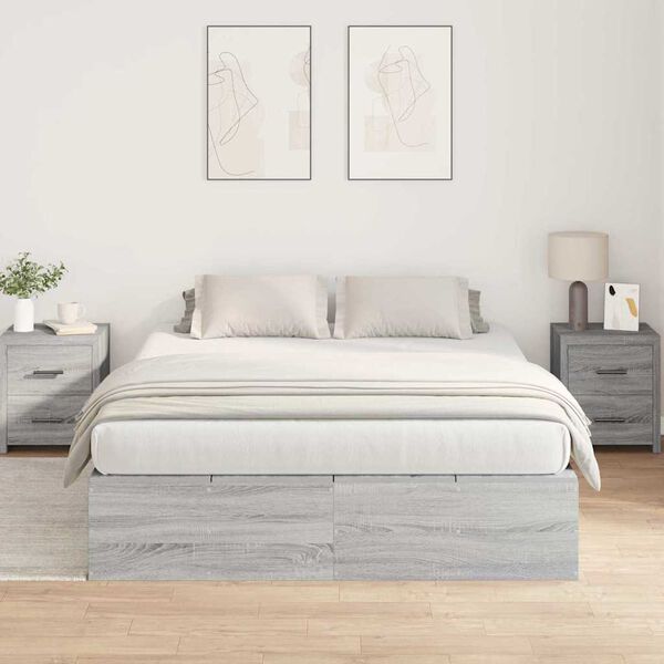 vidaXL Cadre de lit avec rangement Gris Sonoma 140 x 190 cm