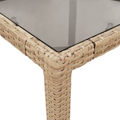 vidaXL Table de jardin avec dessus en verre beige résine tressée