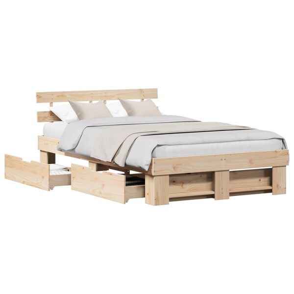 vidaXL Cadre de lit avec t&ecirc;te de lit Marron 140 x 190 cm Pin massif