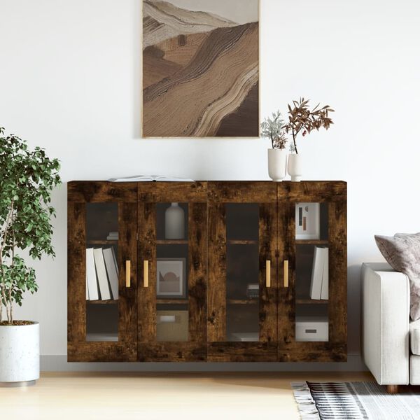 vidaXL Armoires murales 2 pcs ch&ecirc;ne fum&eacute; bois d'ing&eacute;nierie