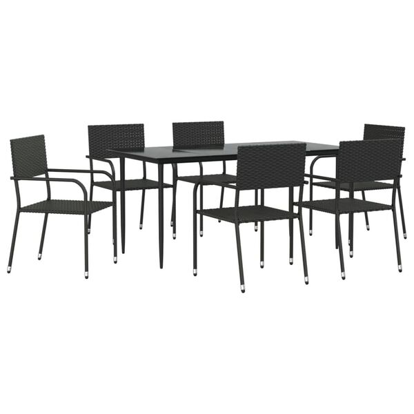 vidaXL Ensemble &agrave; manger de jardin 7 pcs Noir R&eacute;sine tress&eacute;e