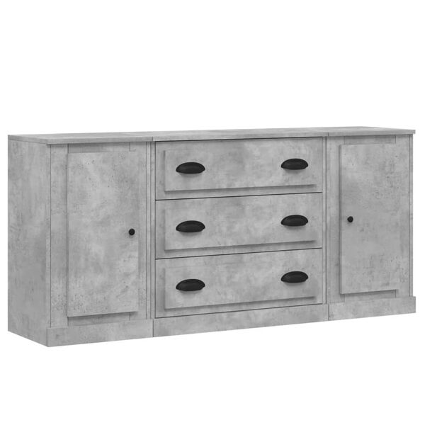 vidaXL Buffets 3 pcs gris b&eacute;ton bois d'ing&eacute;nierie