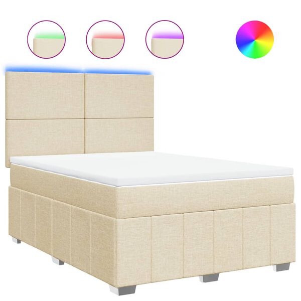 vidaXL Sommier &agrave; lattes de lit avec matelas Cr&egrave;me 140x200 cm Tissu