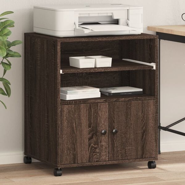 vidaXL Support d'imprimante avec roulettes ch&ecirc;ne marron 60x48x74 cm