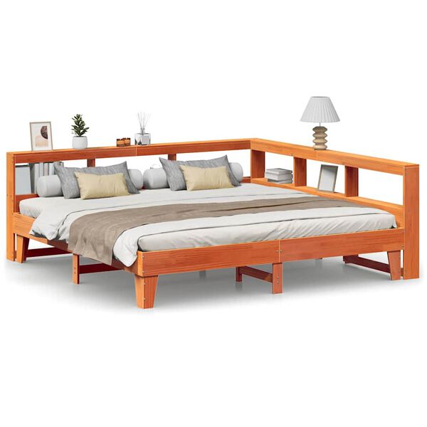 vidaXL Lit biblioth&egrave;que sans matelas cire marron 200x200 cm pin massif