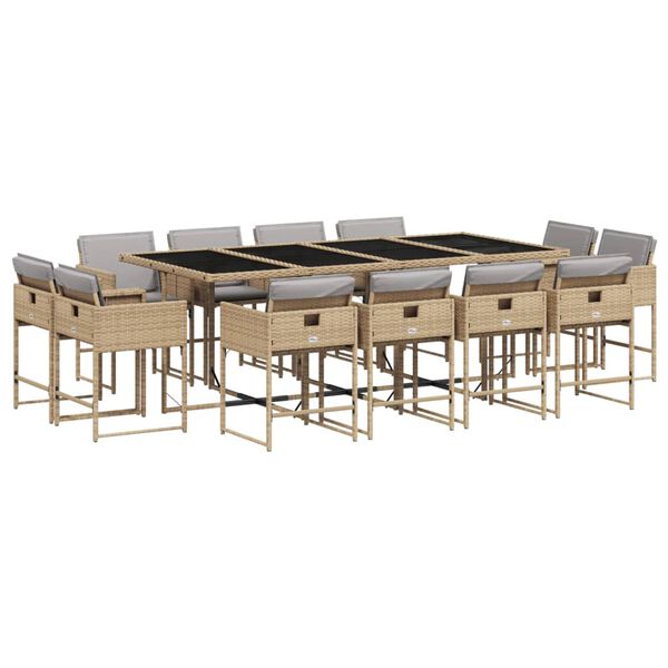 vidaXL Ensemble &agrave; manger de jardin coussins 13 pcs m&eacute;lange beige rotin