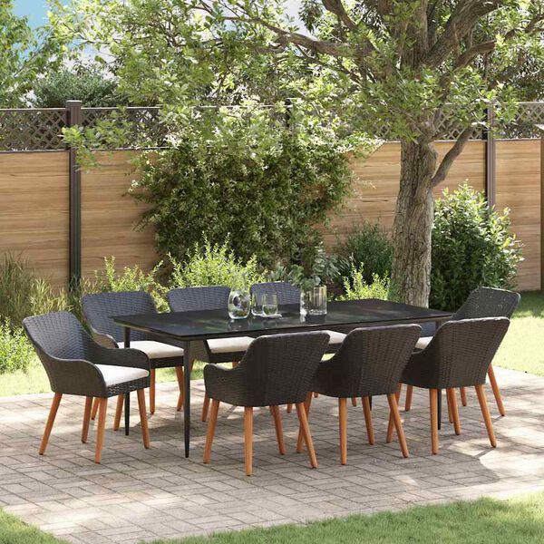 vidaXL Ensemble de salle &agrave; manger pour jardin 9 pcs Noir polyrotin