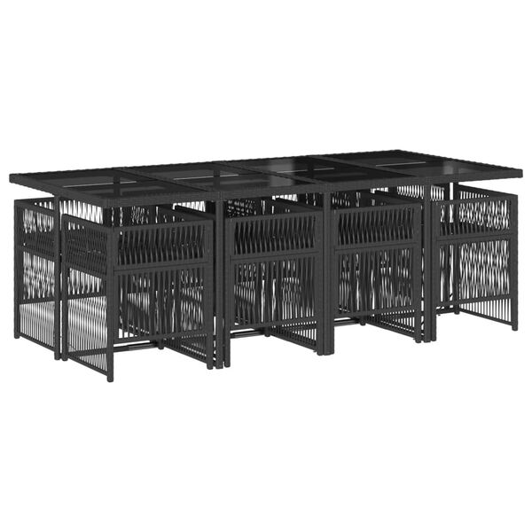 vidaXL Ensemble &agrave; manger de jardin 9pcs coussins noir r&eacute;sine tress&eacute;e