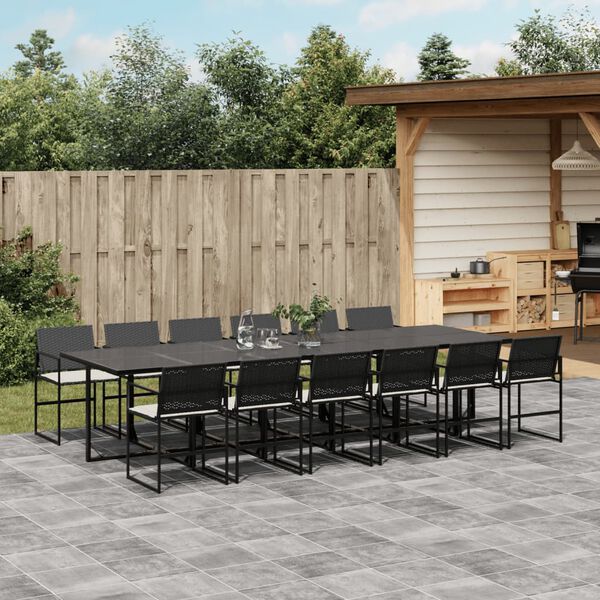 vidaXL Ensemble &agrave; manger de jardin 13 pcs coussins noir r&eacute;sine tress&eacute;e