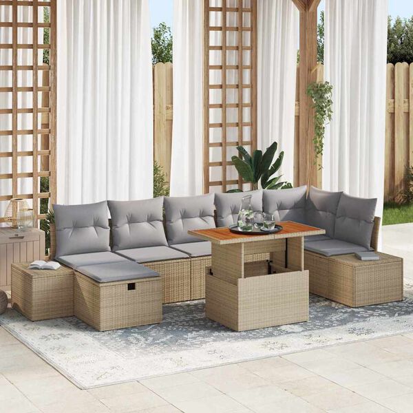 vidaXL Ensemble de canap&eacute; de jardin 8 pcs Beige Poly rotin