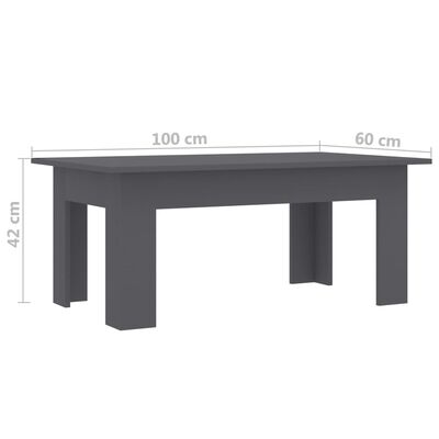 vidaXL Table basse Gris 100 x 60 x 42 cm Aggloméré