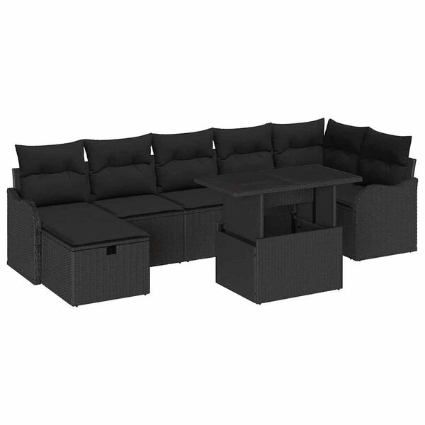 vidaXL Ensemble de canap&eacute; de jardin avec coussin 8 pcs Noir Poly rotin