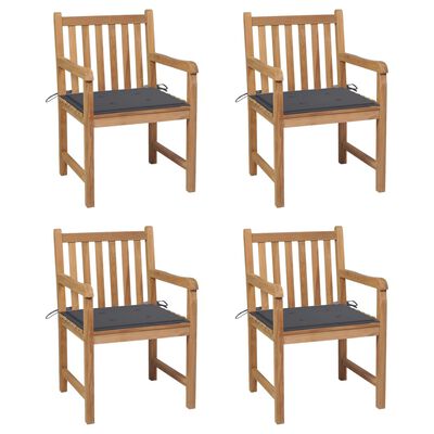 vidaXL Chaises de jardin lot de 4 avec coussins anthracite Teck solide