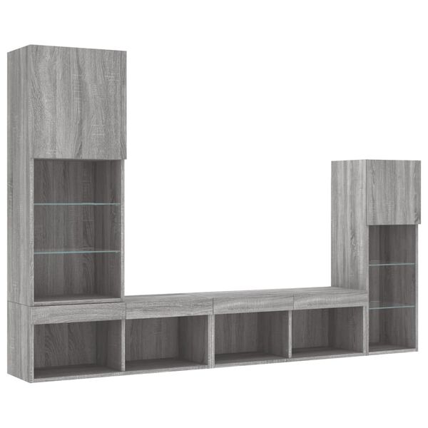 vidaXL Unit&eacute;s murales TV avec LED 4 pcs gris sonoma bois d'ing&eacute;nierie