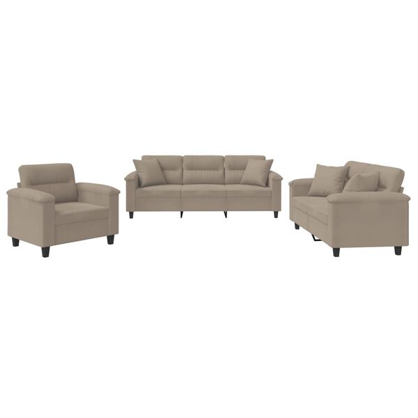 vidaXL Ensemble de canap&eacute;s 3 pcs avec coussins Taupe Tissu microfibre