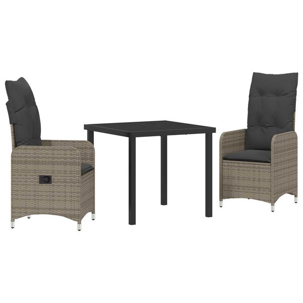 vidaXL Ensemble de salle &agrave; manger pour jardin 3 pcs Gris polyrotin